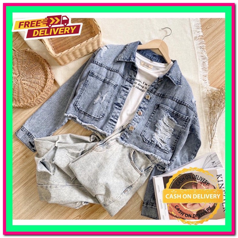 Jaket Jeans Wanita Crop Import Jins Wanita Jacket Jens Kekinian Cewek Terbaru Jket Jen Levis Termura