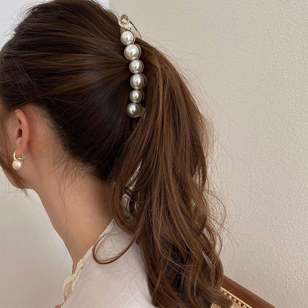 [1Pc Women Korean INS Style Hair Clips] [Girls Elegant Pearl Acrylic Hair Claw] [Simple Hair Accessories]