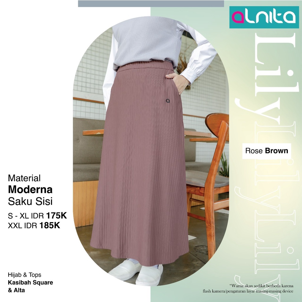 Alnita ROK Lily Bawahan Wanita Skirt Panjang Polos Casual Outfit
