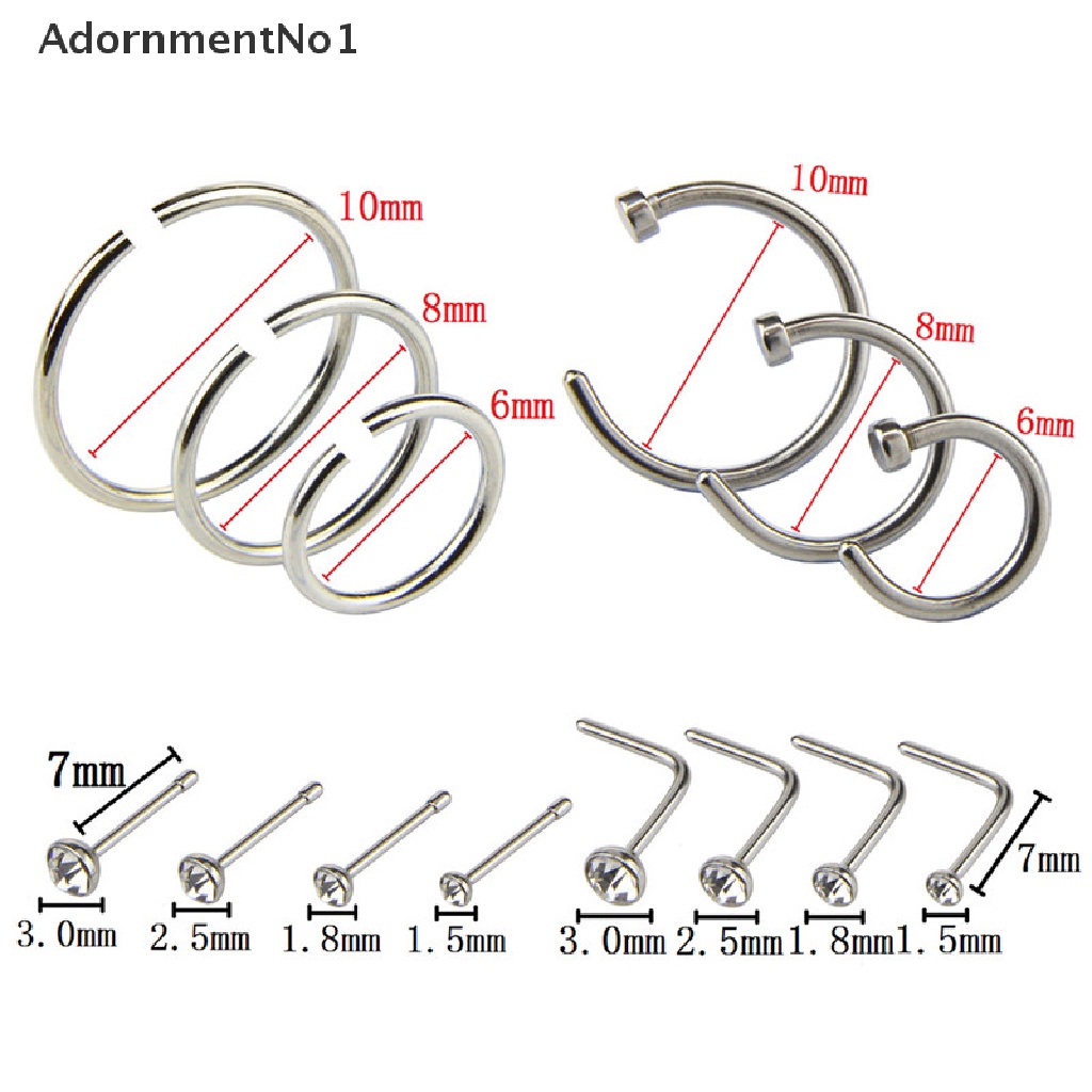 (AdornmentNo1) 14pcs / Set Cincin Tindik Hidung / Tubuh Bahan Stainless Steel Untuk Pria / Wanita