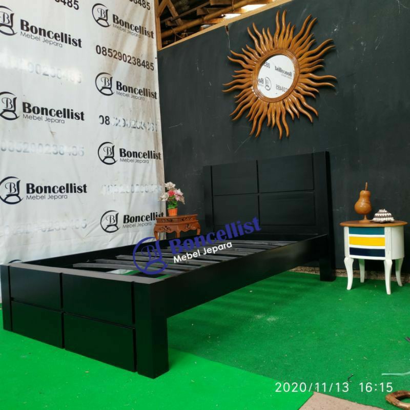 dipan tempat tidur anak kayu jati cat duco hitam