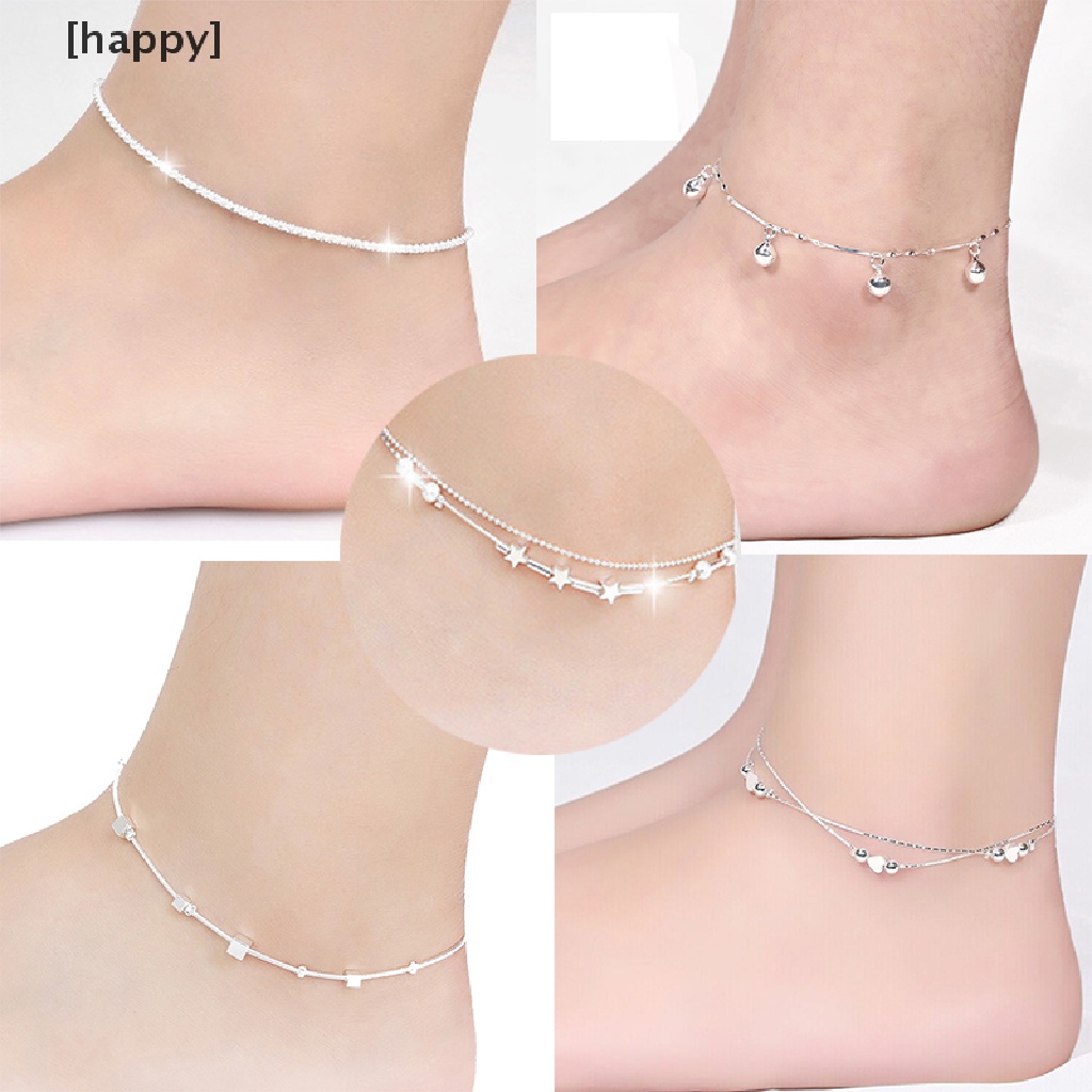 Gelang Kaki Rantai Bahan 925 Silver Plated Bentuk Hati Untuk Pantai