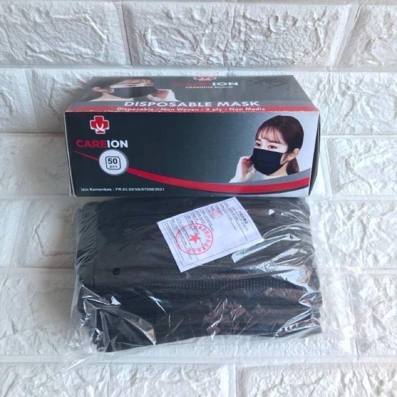 MASKER HIJAB HITAM 3PLY NON MEDIS / MASKER HEADLOOP BLACK NON WOVEN TERMURAH