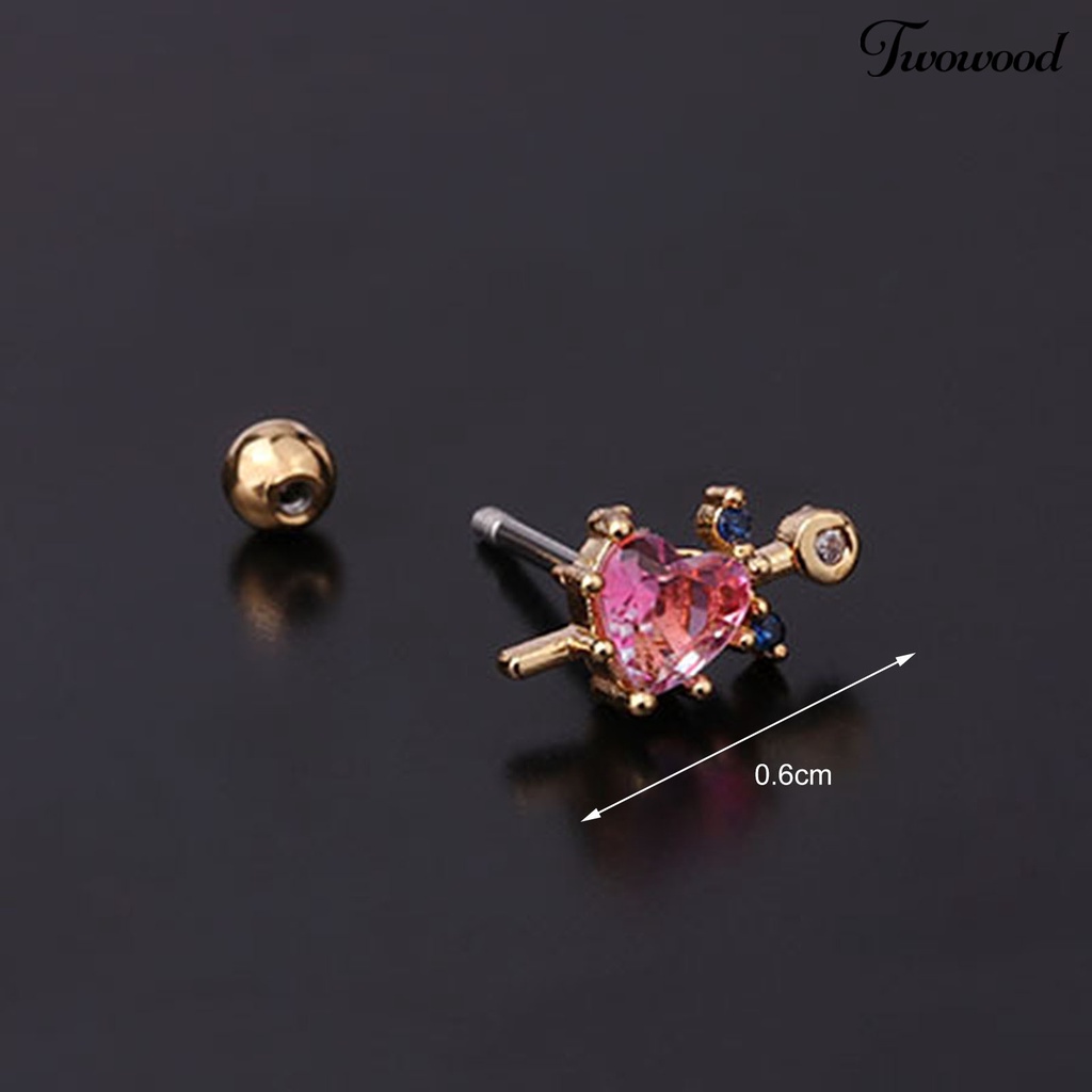 1 Pc Anting Stud Mini Bentuk Hati Aksen Berlian Imitasi Untuk Wanita