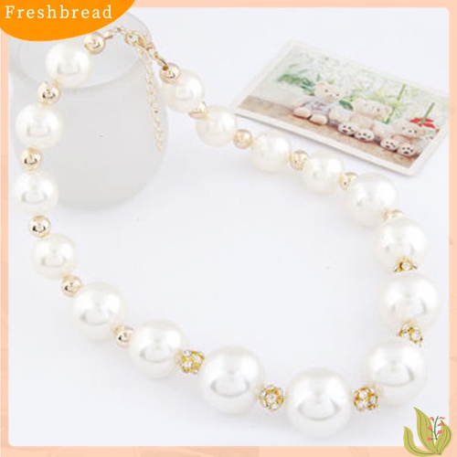 【Fresh】Women's Gorgeous Luxury Big Faux Pearl Rhinestone Bib Statement Chain Necklace