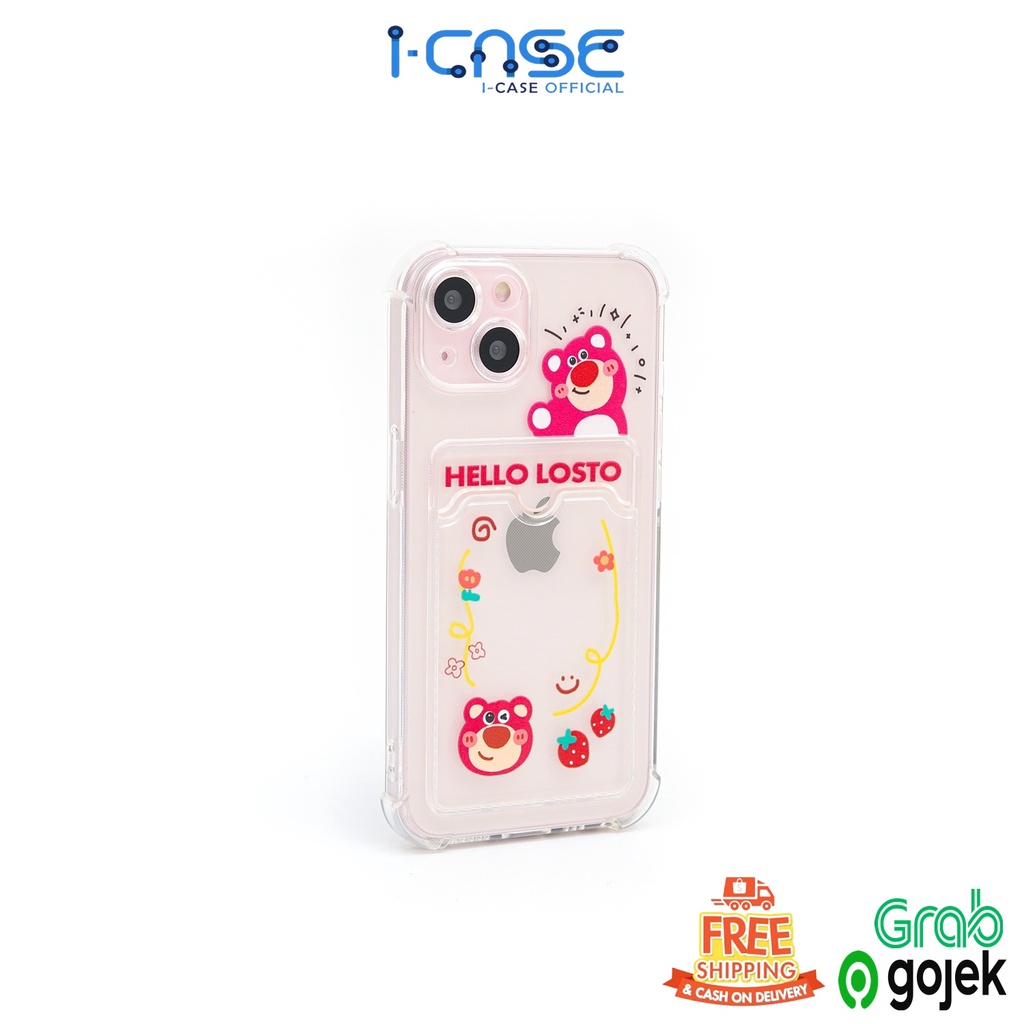Soft Case Clear Red Bear &amp; Green Pocket Full Lens Cover iPhone 7 8 SE 7+ 8+ X XR XS 11 12 13 MINI PRO MAX