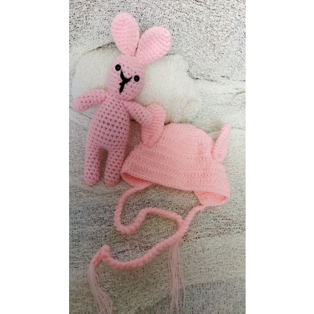 Set Topi Rajut Bayi Desain kelinci bunny untuk Properti Fotografi/amigurumi/mahkota rajut