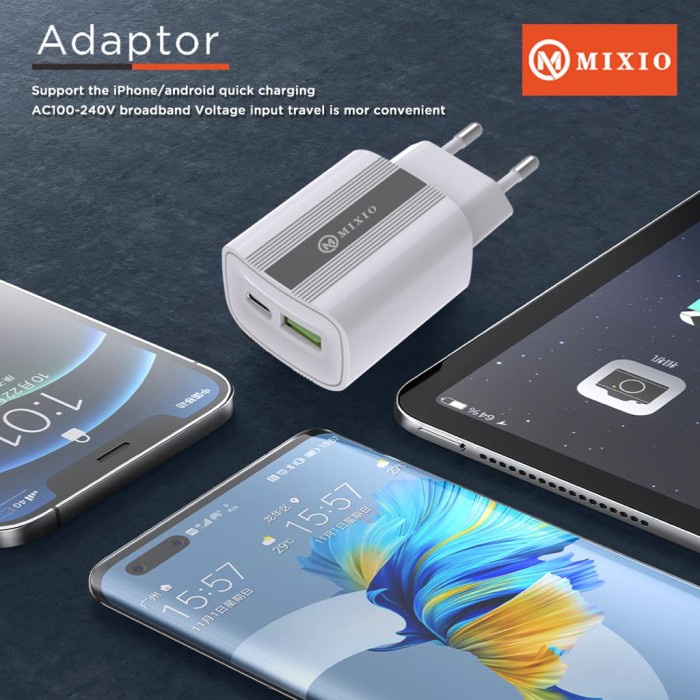 MIXIO - KD-101 USB + TYPE C Adaptor PD + FAST CHARGER 3.4A - 20W