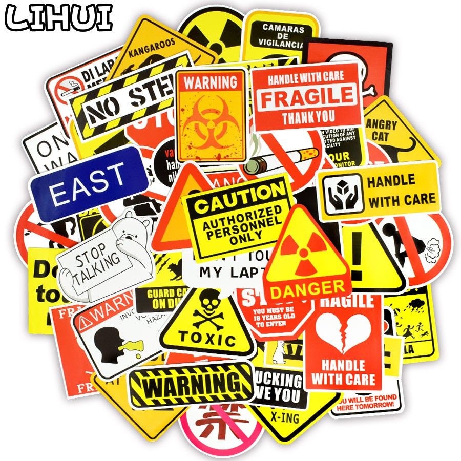 

MURAH 50 PCS Warning Stickers Danger Banning Signs Reminder Waterproof Decal Sticker to DIY Laptop