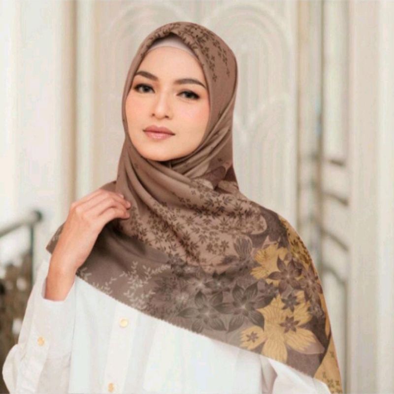 Terbaru !! Hijab Voal Segiempat Motif Far Coklat Kerudung Segiempat Motif