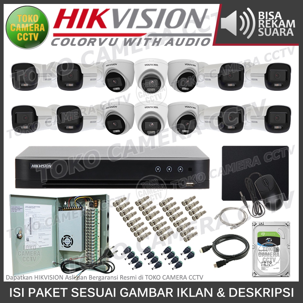 PAKET CCTV HIKVISION 5MP 3K COLORVU AUDIO 16 CHANNEL 14 KAMERA