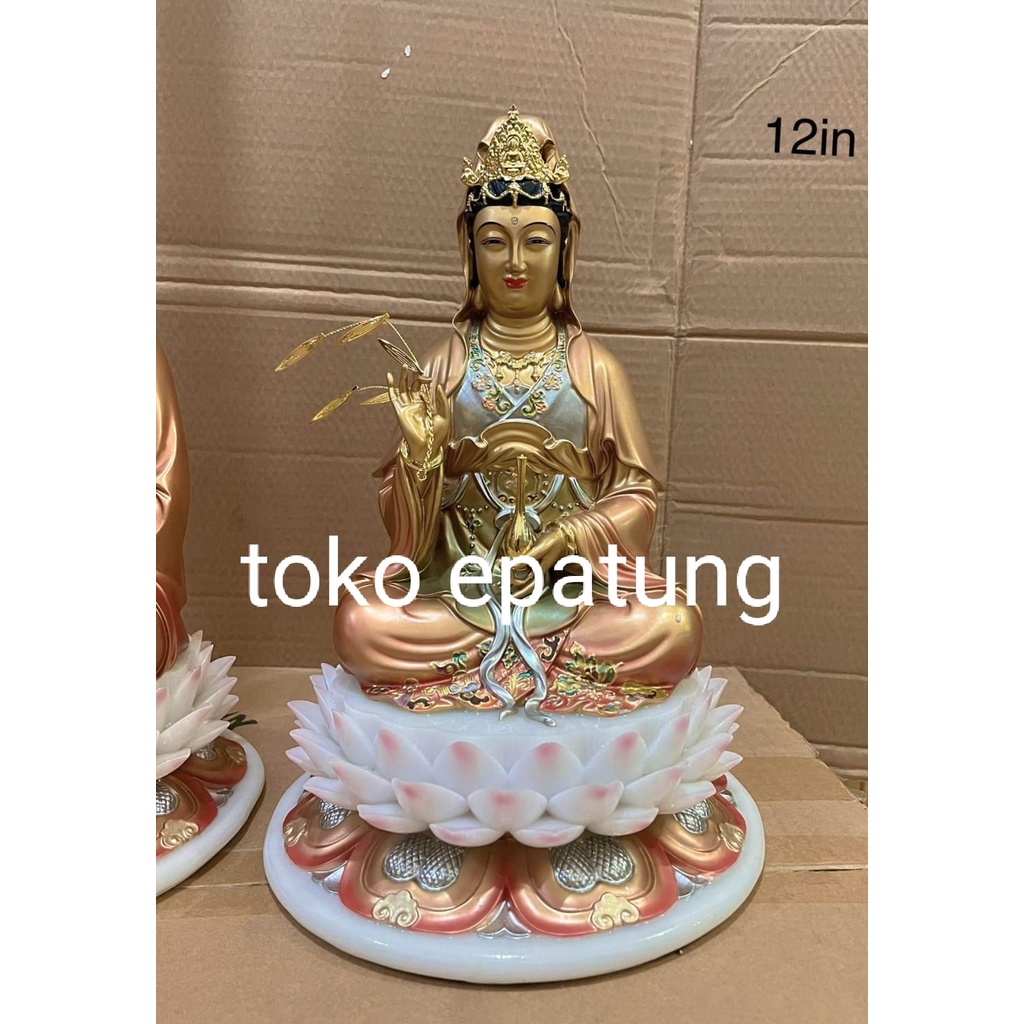 patung dewi kwan im / kwan in / guan yin - 12 inch - mamer - emas