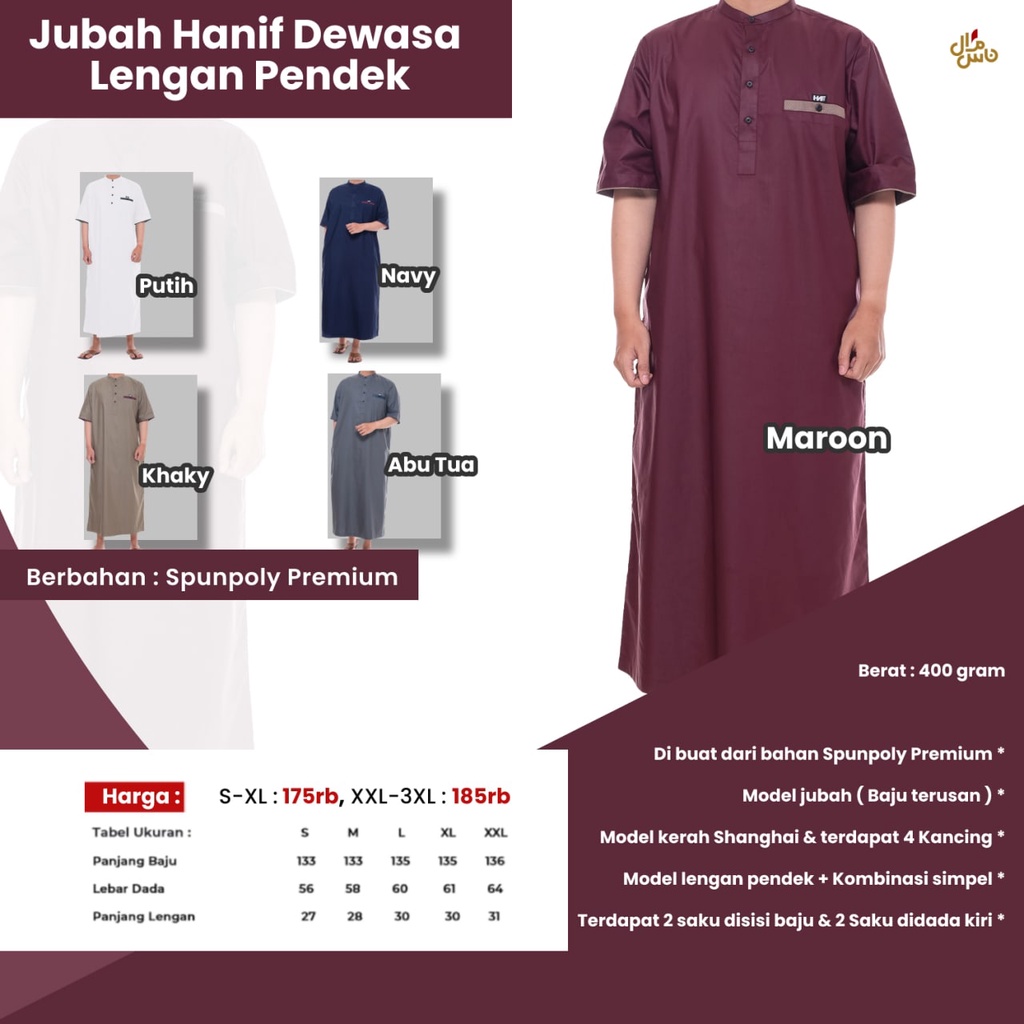 Jubah Pria Dewasa Lengan Pendek Premium Hanif Gratis Peci Rajut