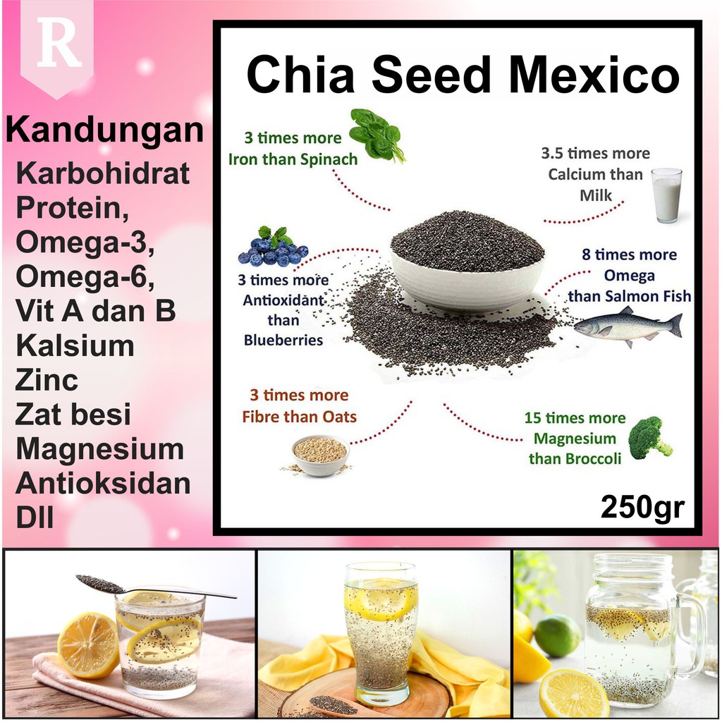 Penurun berat badan | Chia Seed Organic 250GR | Biji Chia hitam 100% MEXICO ASLI