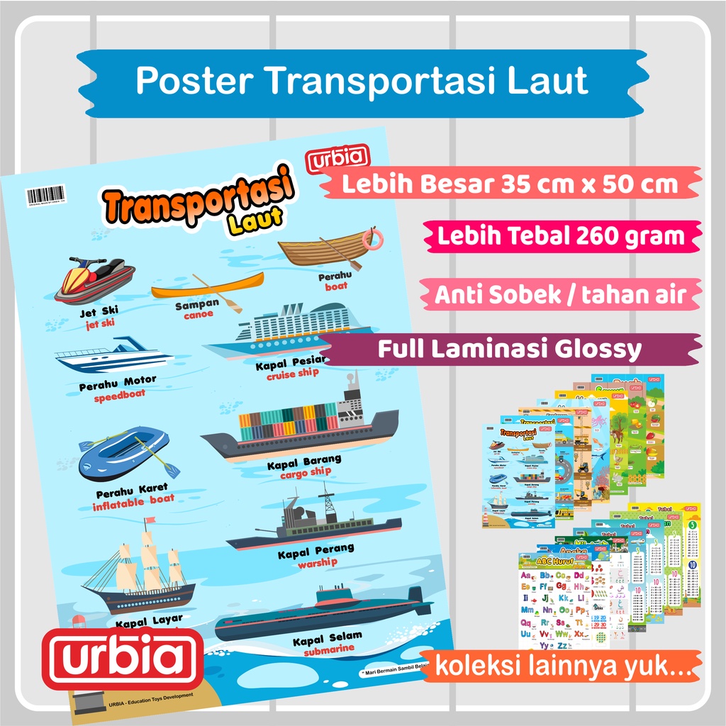[POSTER TRANSPORTASI LAUT] - URBIA POSTER EDUKASI ANAK