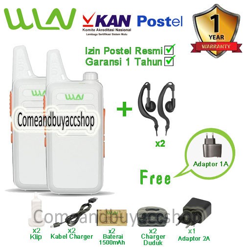 Paket Lengkap Walkie Talkie WLN HT Two-Way Radio - PUTIH ( ISI 2 PCS )-Batrai 1500 mAh