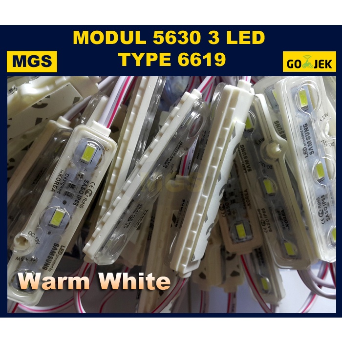 100Pcs Modul 3 LED + Lensa Tipe 6619 - Warm White