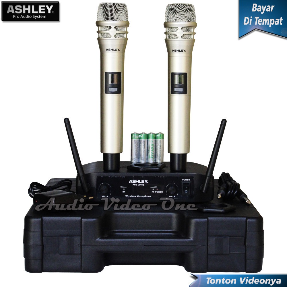 MIC WIRELESS ASHLEY PRO-VOICE MICROPHONE VOCAL 2 HANDLE MIK KARAOKE MIKROFON NIRKABEL ORIGINAL GARAN