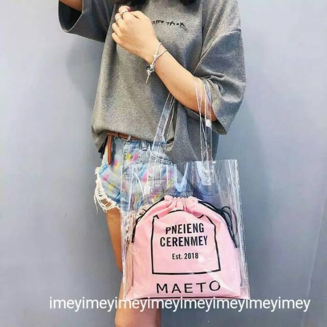 Tote maeto mika transparan tote wanita cantik fashion tas besar tas