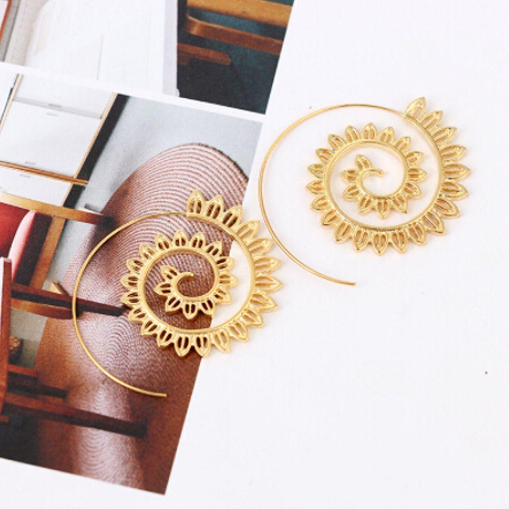 R-flower 1pasang Anting Hoop Menjuntai Wanita Tribal Boho Style Jewelry Spiral