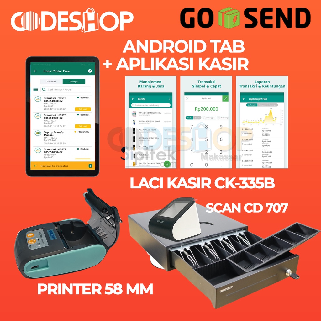 PAKET MESIN KASIR ANDROID FREE APLIKASI KASIR - PRINTER PORTABLE 58