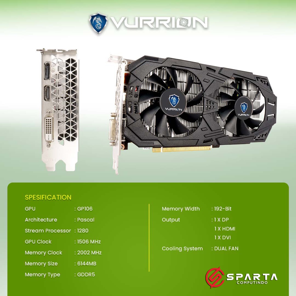 VGA Card Nvidia Geforce GTX 1060 6GB GDDR5 Vurrion Gaming Edition