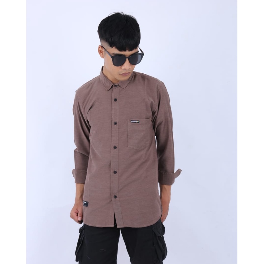 GLOARMY/Kemeja Polos Distro/Kemeja Oxford/Kemeja Lengan Panjang/Kemeja Coklat/Kemeja Casual/Kemeja K