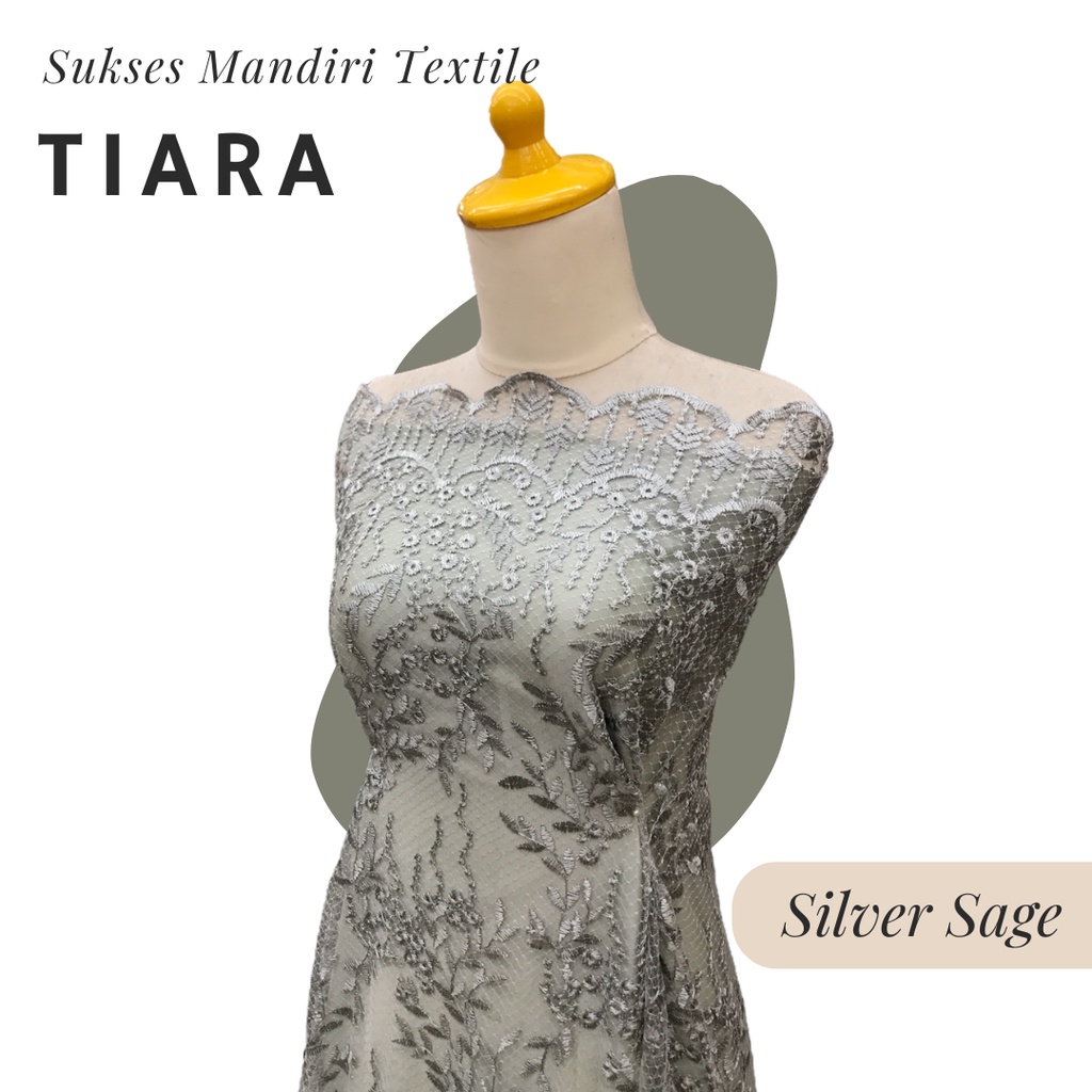 [TIARA] Brokat Brukat Tile Premium Mewah Warna Silver Sage Green Abu Hijau | Harga ½ meter = 50 cm (