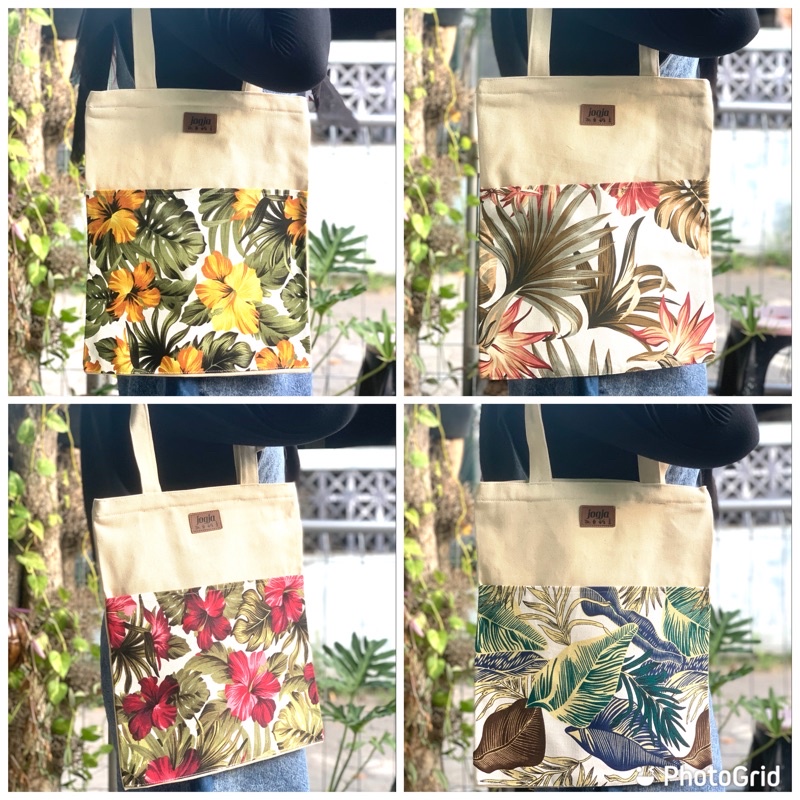 Tote blacu kombinasi saku depan kanvas(35x42cm)