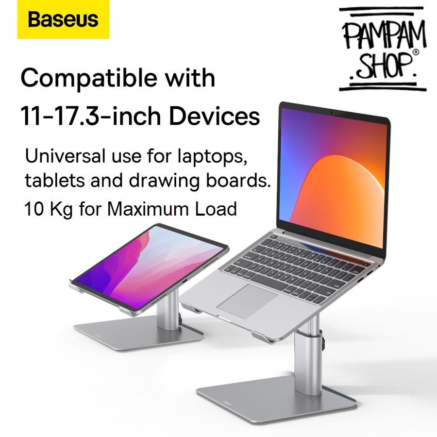 Baseus Original Metal Laptop Tablet Tab Stand Dudukan Meja Penyangga Holder Aluminum Alloy Ori