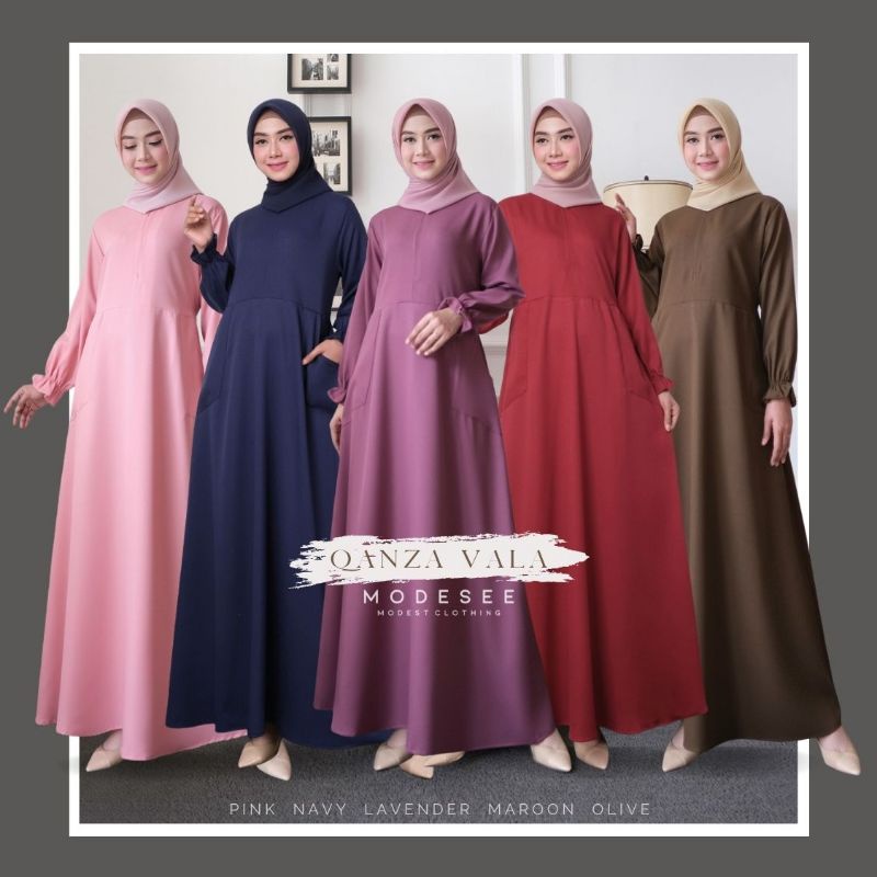 Modesee Gamis Polos Basic Simple Busui Wanita Muslim Qanza M1283, Gamis Maroon, Gamis Navy, Gamis Po