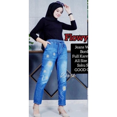 SELLA celana jeans wanita bordir cery pants kekinian terbaru terlaris
