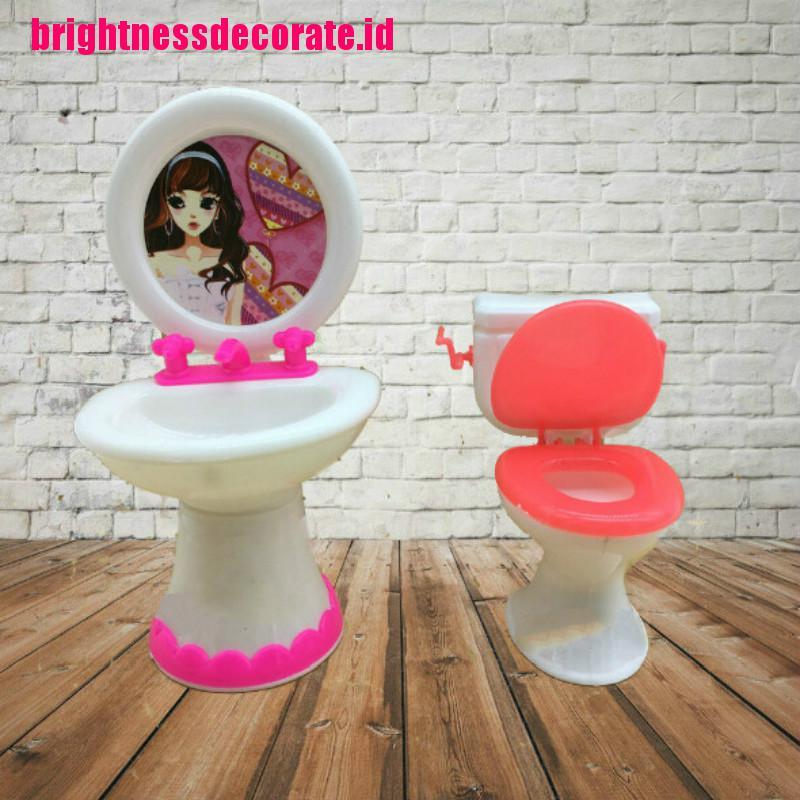 Brightid 1pc Toilet Duduk + 1pc Wastafel Untuk Aksesoris Rumah Boneka Barbie