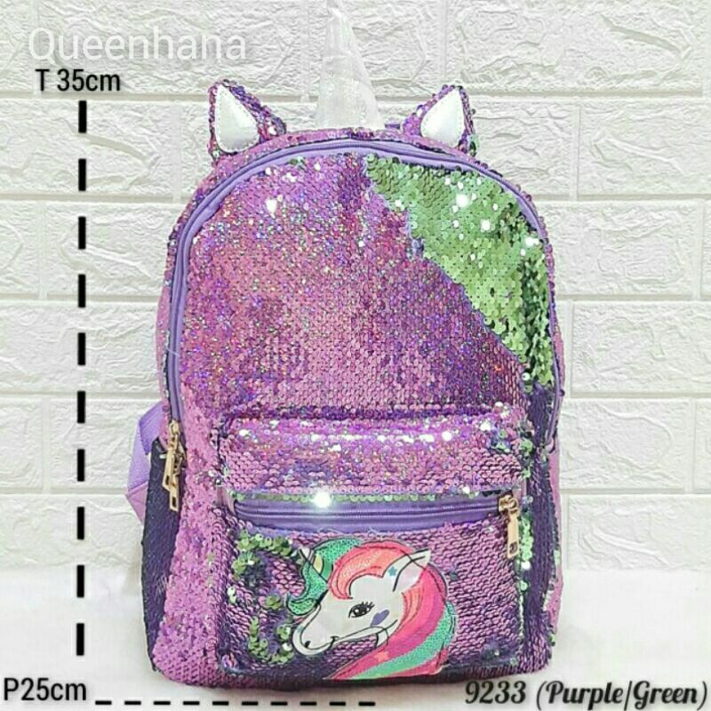 Tas Sequin Unicorn Tanduk / Tas Ransel Sequin Unicorn / Tas Ransel Anak Sekolah