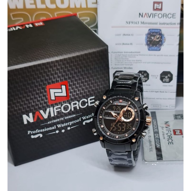 NAVIFORCE ORIGINAL 9163 Jam Tangan Pria Stainless Garansi