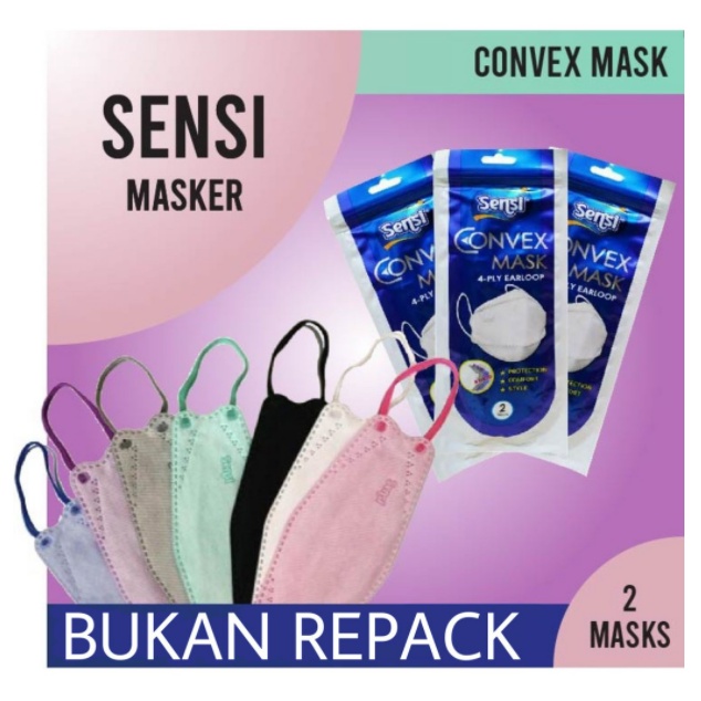 MAUVE MASKER SENSI CONVEX MASK 4 PLY EARLOOP ISI 2 PCS SACHET SENSI CONVEX