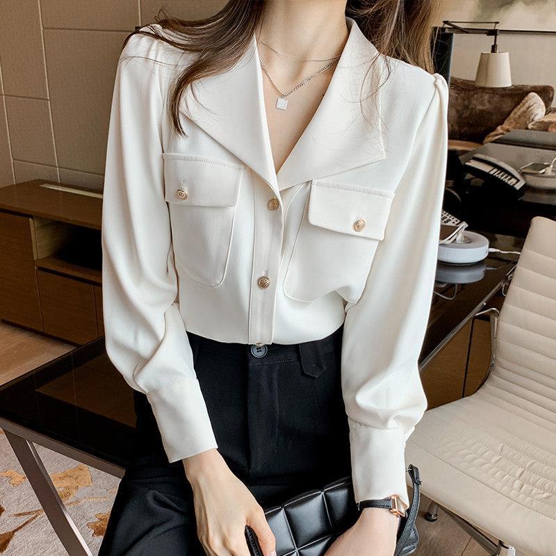 Shifon kemeja blus wanita rasa Perancis V-neck high-end kemeja sifon profesional top