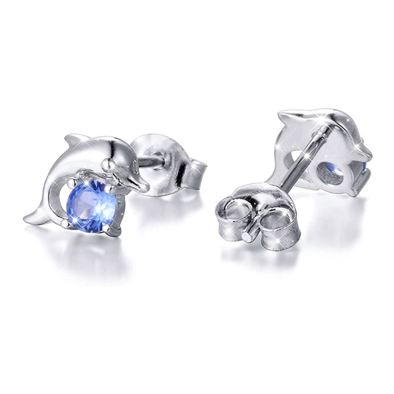 Anting Stud Desain Hewan Lumba-Lumba Warna Biru Laut Untuk Hadiah Ulang Tahun Wanita