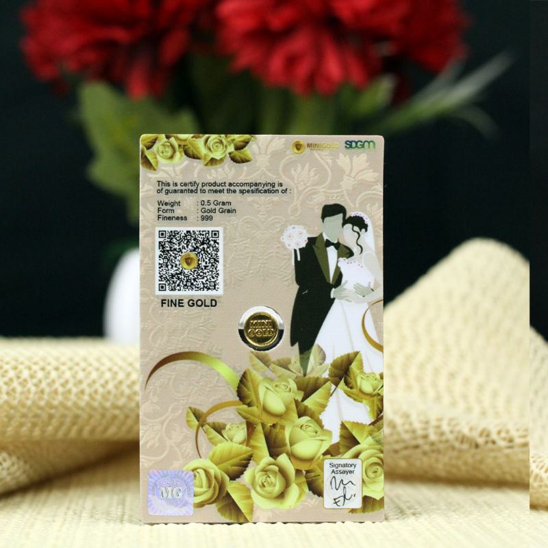 Minigold WEDDING GIFT SERIES 0.5gr Koin Emas Murni Mini 24 Karat Logam Mulia Resmi
