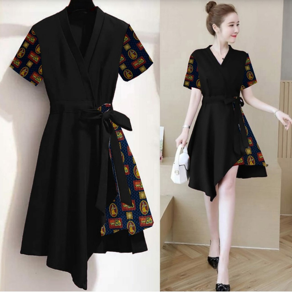 [HNFK] Dress Eliva / Dress Wanita / Dress / Dress Wanita Casual Dress / Dress Batik / Dress Motif / Dress Korea Wanita Terbaru / Dres import