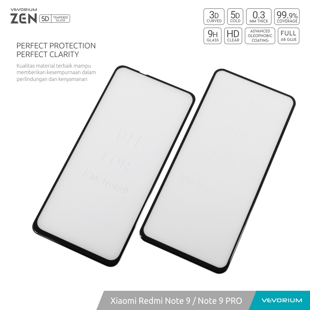 VEVORIUM ZEN 5D Xiaomi Redmi Note 9 PRO Note 9 Biasa 3D Full Cover Tempered Glass Anti Gores Kaca