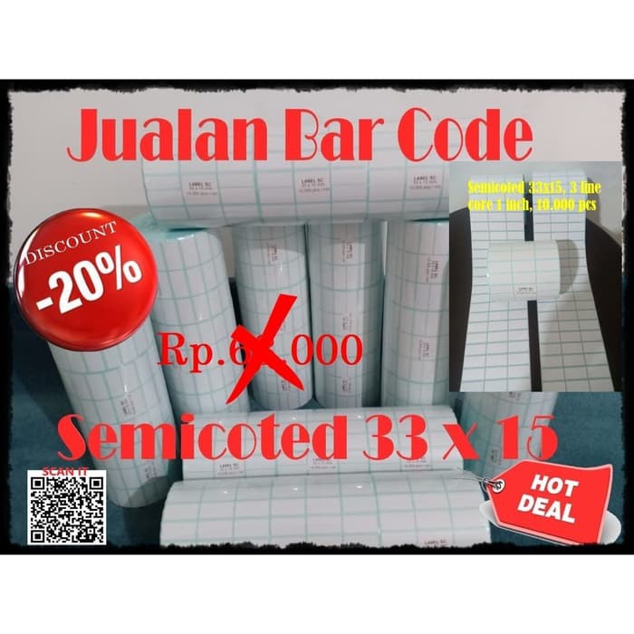 

Promo 33x15 | 33 X 15 STIKER LABEL BARCODE BAHAN SEMICODE | SEMICOTED 10000 Keren