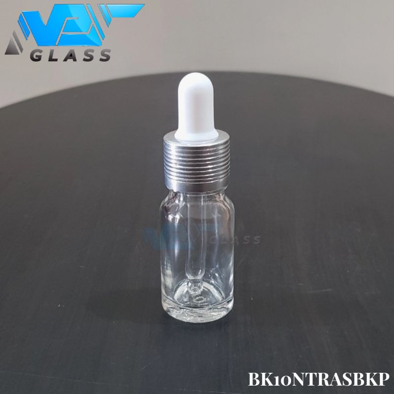 botol kaca pipet 10ml tebal bening - ring almunium silver bergaris