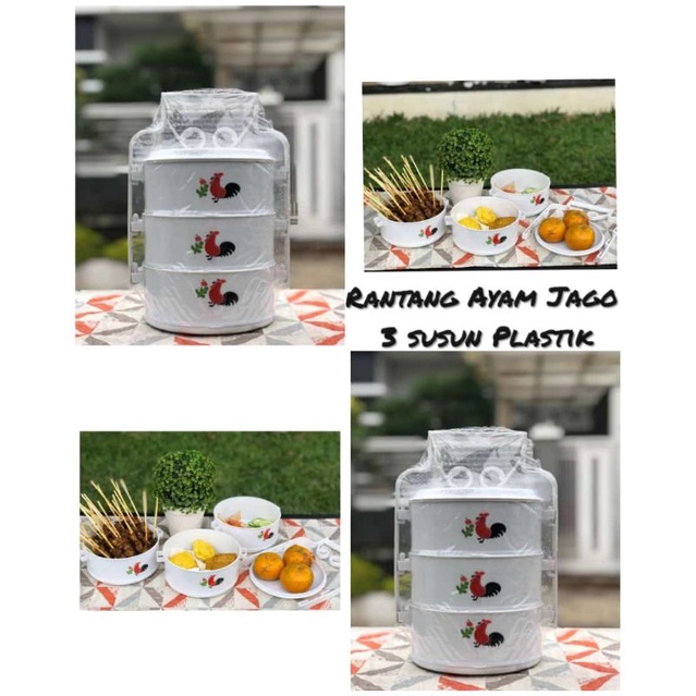 Rantang Plastik 3 susun Ayam Jago / lunch box