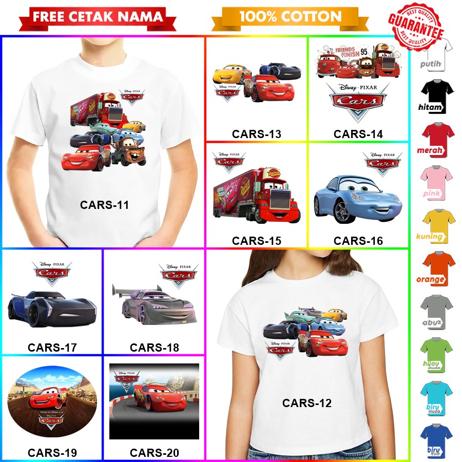 [FREE NAMA!!] Baju Kaos COUPLE  ANAK DAN DEWASA CARS BANYAK MOTIF