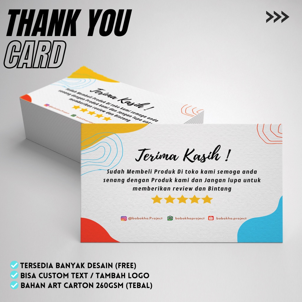 Thank You Card / Thanks Card / Kartu Ucapan Terimakasih / Kartu Ucapan Online Shop Custom/Desain Suk