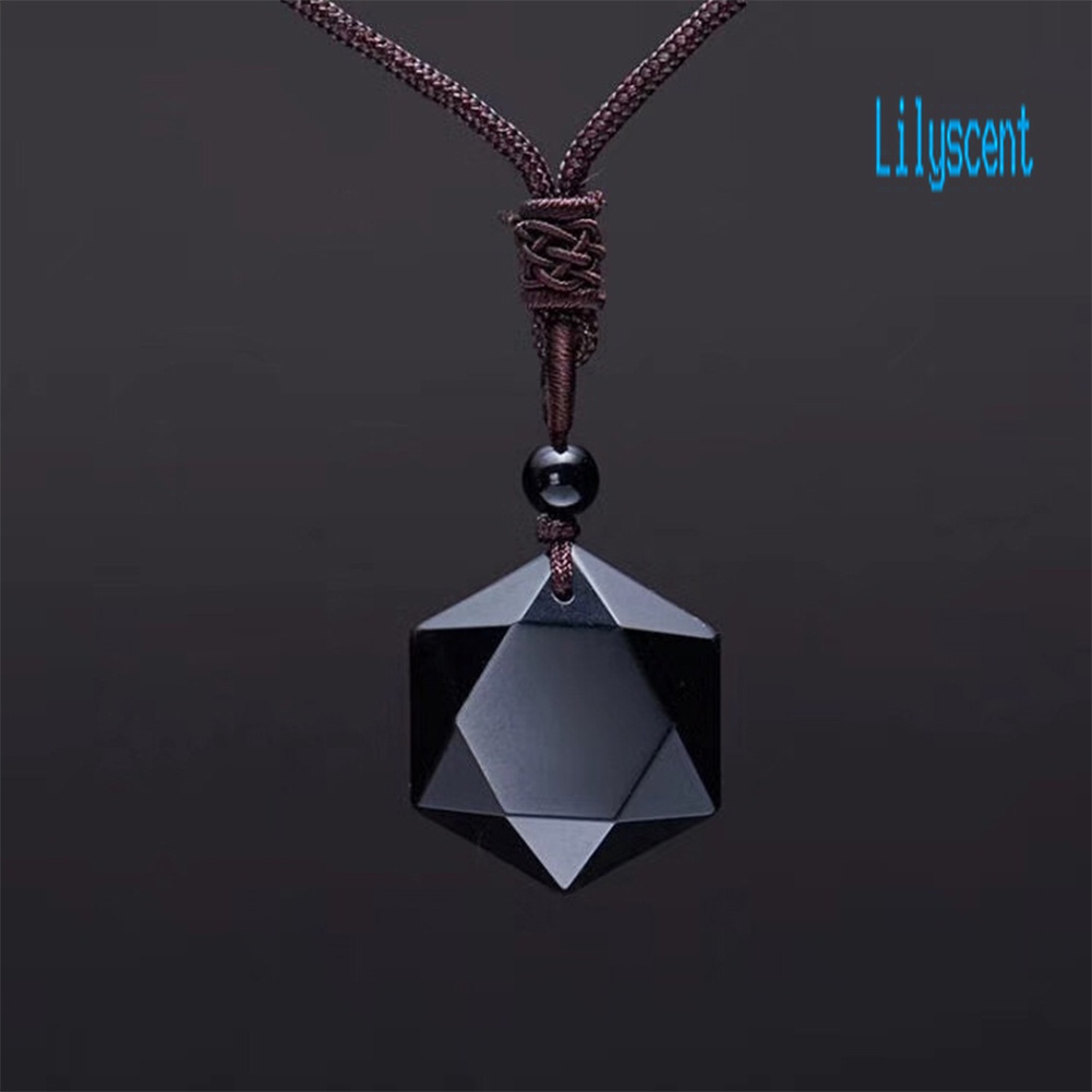 Lily Kalung Batu Obsidian Heksagram Energi Alami Untuk Unisex