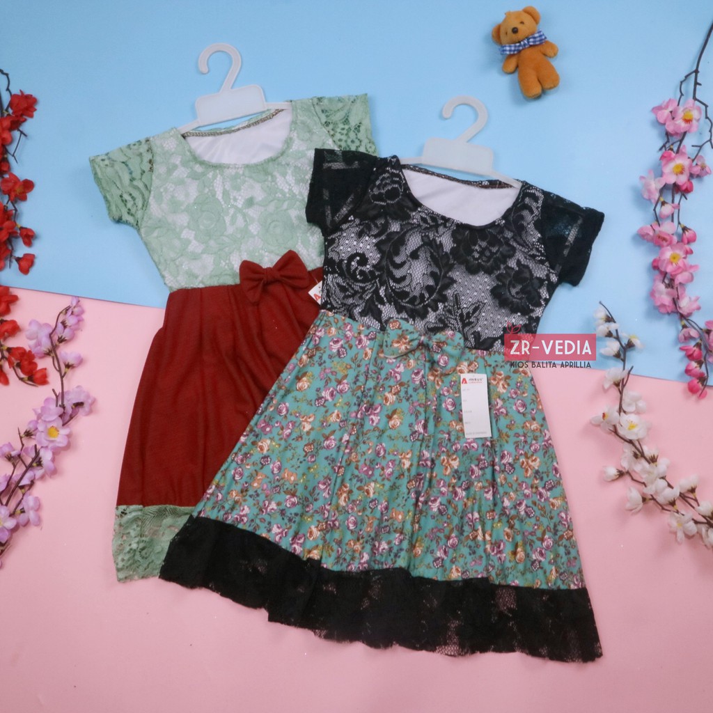 Dress Brukat Davina uk 3-4 Tahun / Dres Anak Perempuan Gaun Pesta Kids Cewek Girl Baju Balita Import