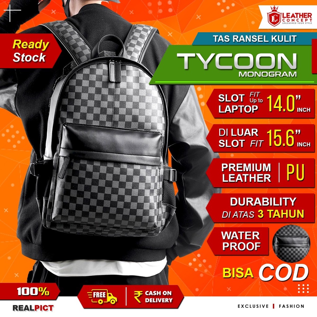 Tas Ransel Kulit Pria Tas Backpack Pria Tas Kulit Pria Tycoon Monogram