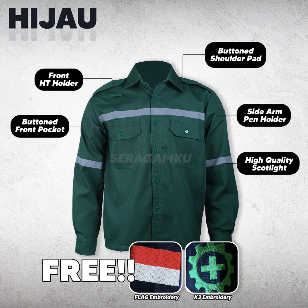 Wearpack Safety HIJAU Werpack Atasan Kemeja Baju Kerja Murah Seragamku